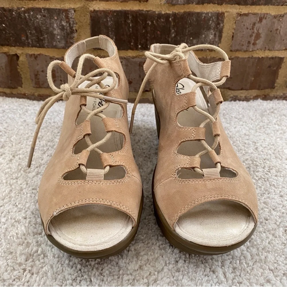 Skechers Lace Up Suede Leather Wedge Sandals
